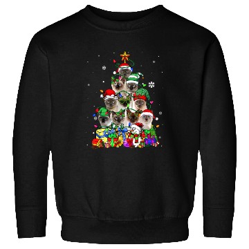 Discover Cat Lover Funny Siamese Tree Christmas Light Sweatshirts