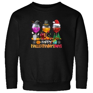Discover Wine Glasses Witch Santa hat Happy Hallothanksmas Sweatshirts