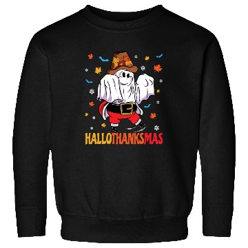Discover Happy Hallothanksmas Halloween Thanksgiving Santa Sweatshirts