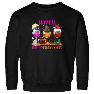 Discover Happy Hallothanksmas Wine Lover Halloween Thankful Sweatshirts