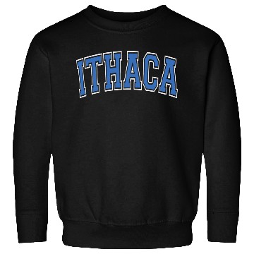 Discover Ithaca Varsity Style Blue Text Sweatshirts