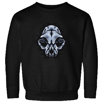 Discover Cat Skull Bursting out gray scale oddities Sweatshirts