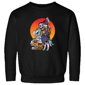 Discover Unicorn Halloween Pumpkin Grim Reaper Sweatshirts