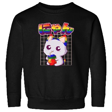 Discover Gay Pride Kawaii Cat Strawberry Milk Rainbow Flag Sweatshirts