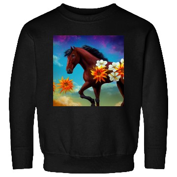 Discover Brown horse with orange white flowers drawing Sweatshirts