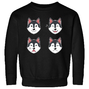 Discover Funny Siberian Husky Dog Cartoon Faces Sweatshirts