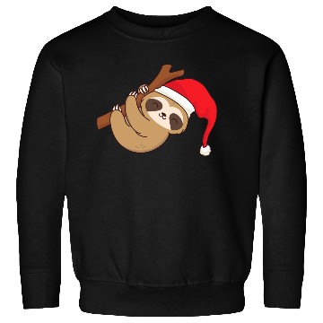 Discover Sloth with Christmas hat hangs chilling on branch Sweatshirts