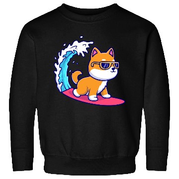 Discover Cute Shiba Inu Dog Surfing in Sea Sweatshirts