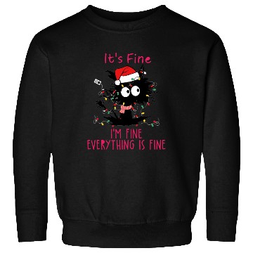 Discover Everything's Fine Black Cat Tangled in XMAS Light Sweatshirts