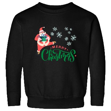 Discover Merry Christmas in Green Font and Pink Santa Sweatshirts