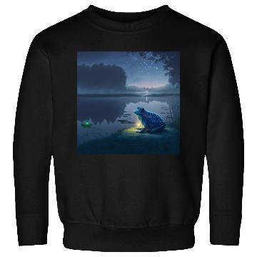 Discover Blue Frog and Firefly on a pond at Night Sweatshirts