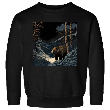 Discover Ukiyo bear in forest landscape at night winter Sweatshirts