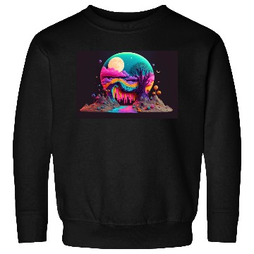 Discover Spooky Full Moon Psychedelic Landscape Paint Drips Sweatshirts