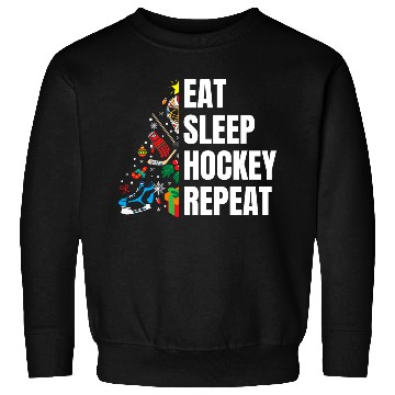 Discover Eat Sleep hockey Repeat Christmas tree Sweatshirts
