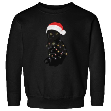Discover Black Cat Christmas Light Funny Cat Lover Sweatshirts