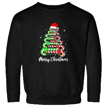 Discover Candy Cane Santa Hat Funny Xmas Tree Merry Sweatshirts