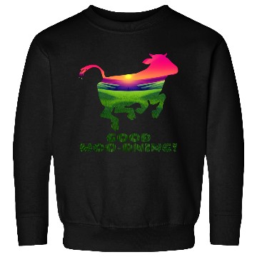 Discover Good Moo-rning! Pop Art Sunrise Leaping Calf Sweatshirts