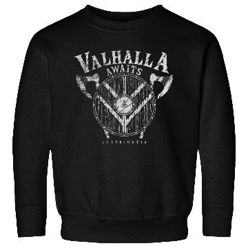 Discover Valhalla Awaits Viking Shield Sweatshirts