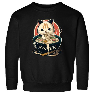 Discover Cute Cat Eating Ramen Sweatshirts