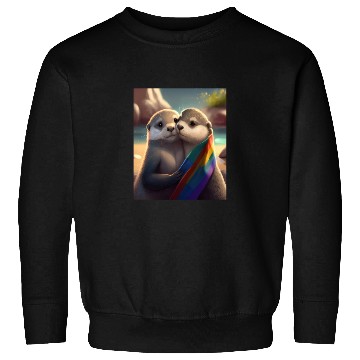 Discover Hugging Otter Holding LGBT Flaglet Otter LGBT Sweatshirts