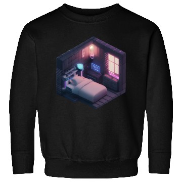 Discover Isometric Voxel Bedroom - Synthwave Future Room Sweatshirts