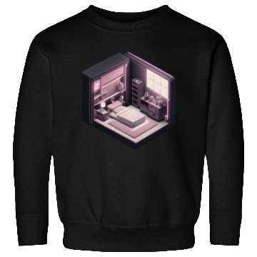 Discover Isometric Voxel Bedroom - Synthwave Future Render Sweatshirts