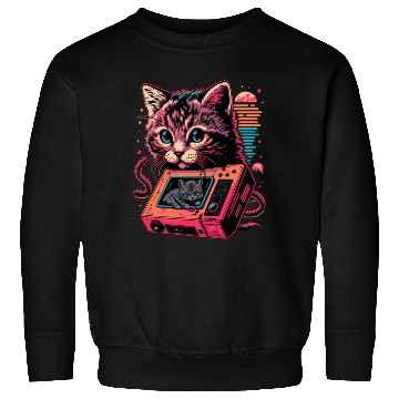 Discover neon cat tape player Sweatshirts