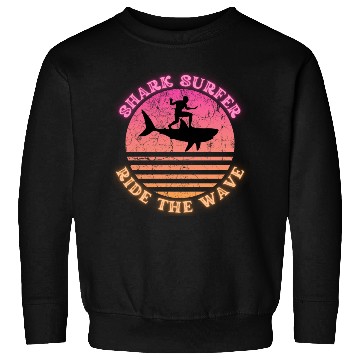 Discover Shark Surfer Ride the Wave Sunset Neon Sweatshirts