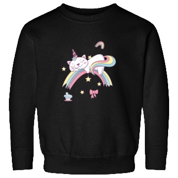 Discover Unicorn Kawaii Cat Cartoon Over Rainbow Sweatshirts