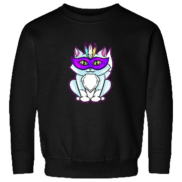 Discover Cute Kawaii Cat With Purple Mask For Mardi Gras Sweatshirts