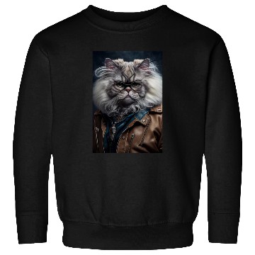 Discover Persian Cat Breed Portrait wears a leather jacket Sweatshirts