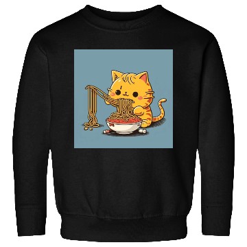 Discover Japanese cat eating spaghetti Sweatshirts