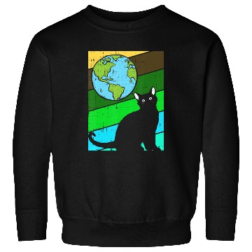 Discover Black Cat Earth Day Retro Kitten Lover Environment Sweatshirts