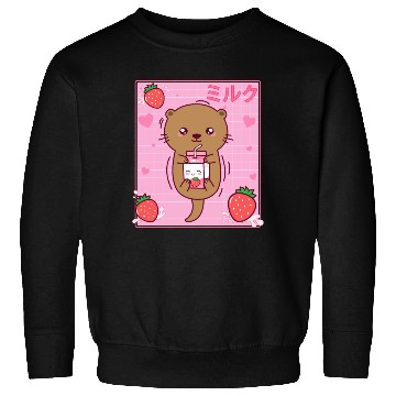 Discover Kawaii Sea Otter Strawberry Milk Shake Otaku Sweatshirts