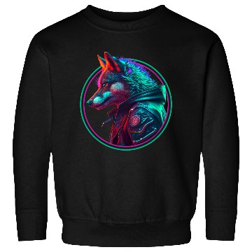 Discover Neon punk wolf in leather jacket Sweatshirts