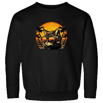 Discover Retro Cat Vintage Sunset 80s 90s Sunglasses Party Sweatshirts