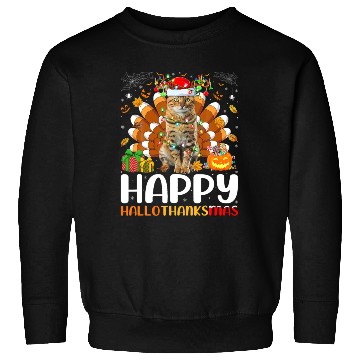 Discover Cat Lover Halloween Christmas Happy Hallothanksmas Sweatshirts