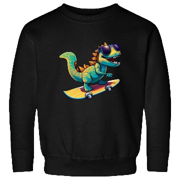 Discover Cute Dinosaur with sunglasses skating skateboard Sweatshirts