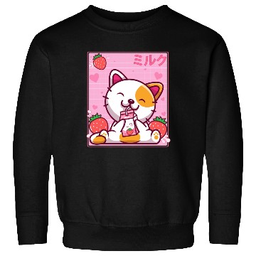 Discover Kawaii Kitten Cute Cat Strawberry Milk Shake Sweatshirts