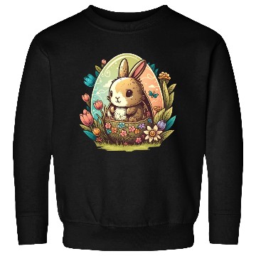 Discover Easter magic: cheerful bunny next to colorful eggs Sweatshirts