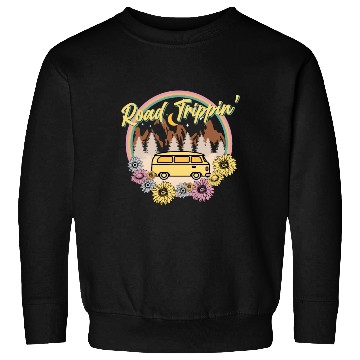 Discover Retro Groovy Road Trip Sweatshirts with Van Flowers
