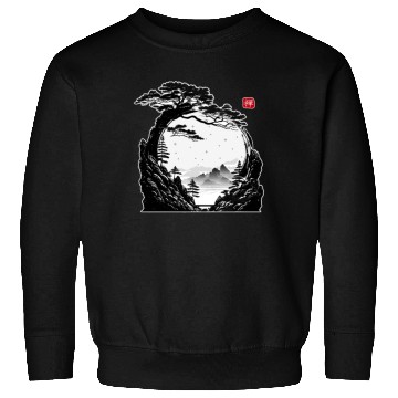 Discover Japanese Zen Circle Landscape Buddhism Bonsai Tree Sweatshirts