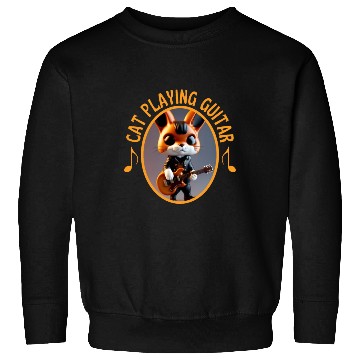 Discover Cat Playing Guitar Cute Kitty Playing Guitar Sweatshirts