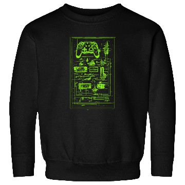 Discover Neon Green Video Game Controller Blueprint Sweatshirts