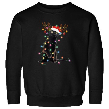 Discover Reindeer Black Cat Christmas Lights Funny Cat Lov Sweatshirts