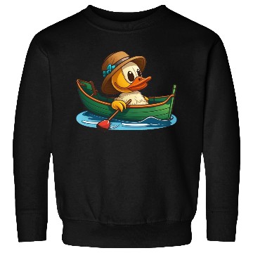 Discover Cute duck in rowboat with summer hat and flower Sweatshirts