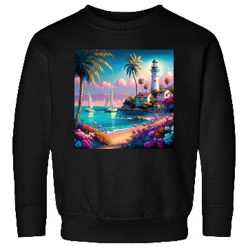 Discover Colorful Tropical Island Beach Sunset Lighthouse Sweatshirts