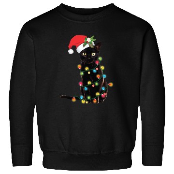 Discover Black Santa Cat Tangled Up In Lights Christmas Sweatshirts