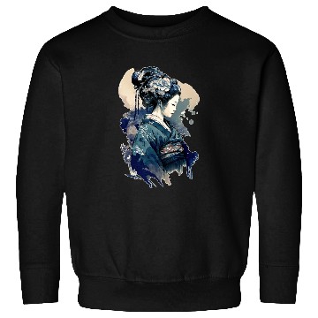 Discover Geisha Watercolor Sea Waves Asian Art Woman Sweatshirts