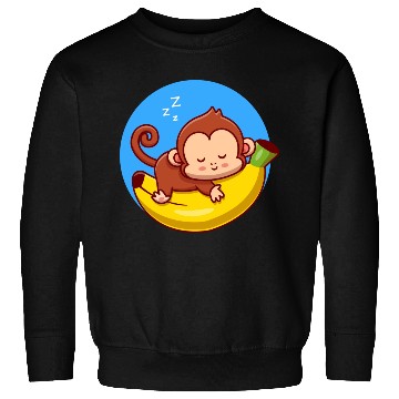 Discover Cute Monkey Sleeping On Banana Cartoon Sweatshirts